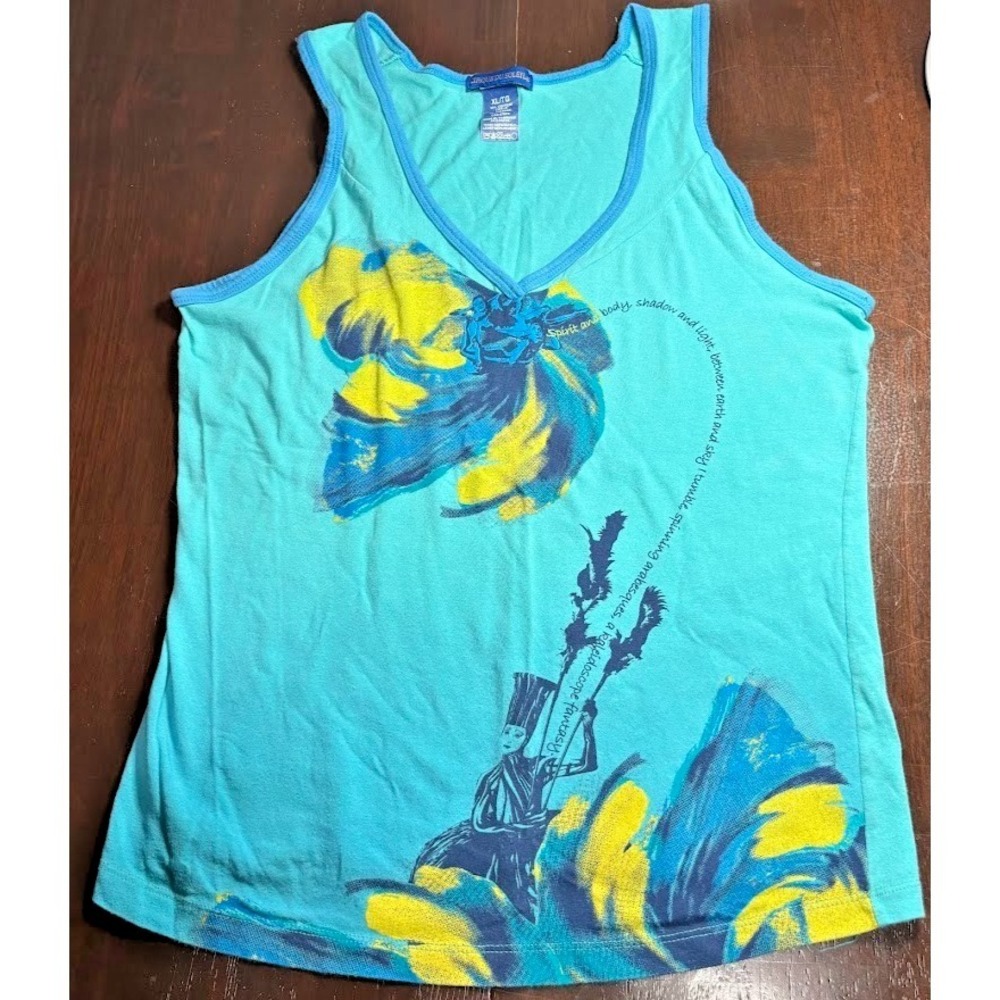 Cirque du Soleil Tank Top Womens XL Turquoise Excellent‎ Graphic V-Neck Cotton